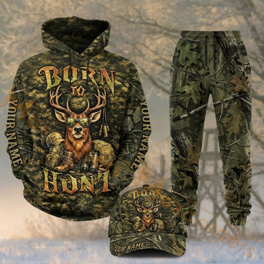 Maxcorners Hunting Born To Hunt Deer Antlers Woodland Camo Personalized 3D Shirts