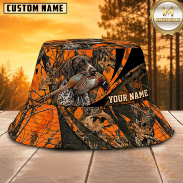 Maxcorners Duck Hunting Dog Orange Leaf Pattern Personalized Name 3D Bucket Hat