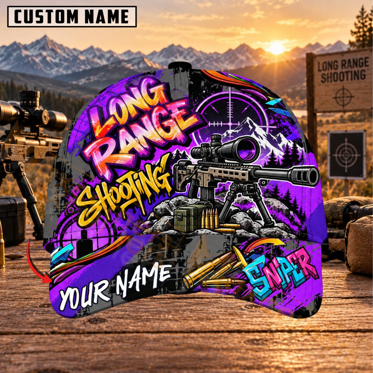 Maxcorners Long Range Shooting Neon Graffiti Personalized Name 3D Cap