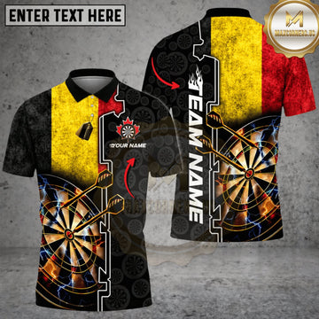 Maxcorners Darts Belgium Flag Golden Dartboard Personalized Name 3D Unisex Shirt