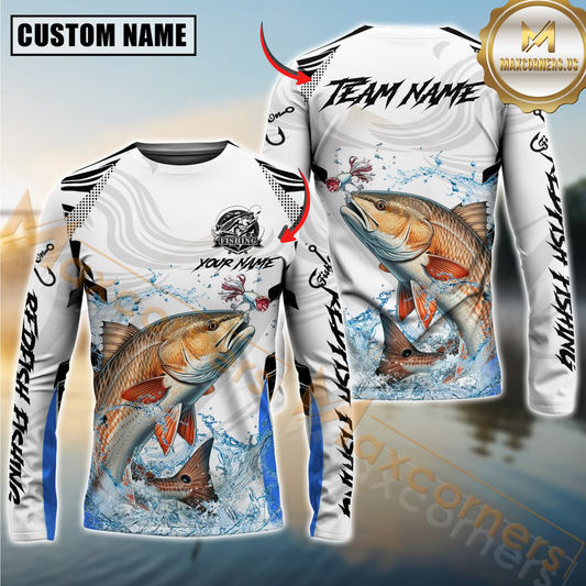Maxcorners Fishing White Black Curve Pattern Design Custom Name & Team Name 3D Shirts