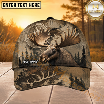 Maxcorners Moose Hunting Compass Forest Personalized 3D Cap
