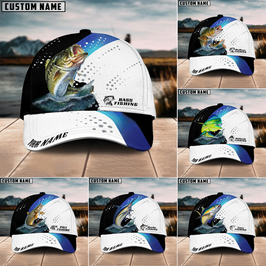 Maxcorners Fishing Blue Camo Sport Pattern Personalized Name 3D Cap (11 Breeds)