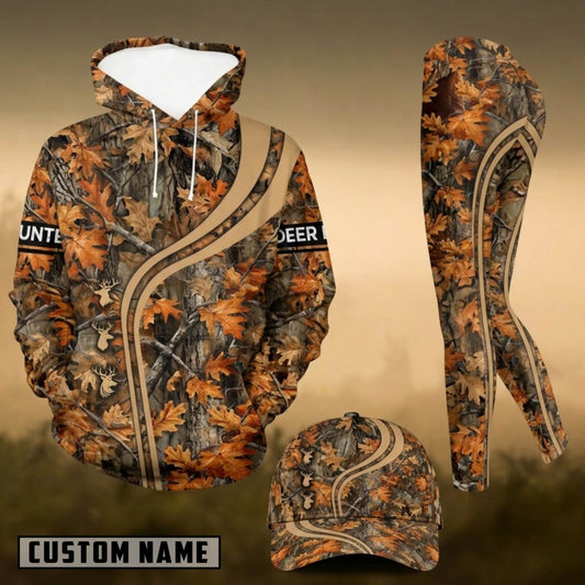 Maxcorners Hunting Whitetail Deer Autumn Leaves Forest Camo 3D Shirts