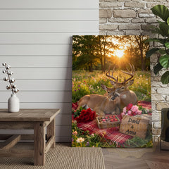 Maxcorners Loving Deer Couple Meadow Sunset Personalized Name Canvas