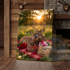 Maxcorners Loving Deer Couple Meadow Sunset Personalized Name Canvas