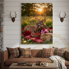 Maxcorners Loving Deer Couple Meadow Sunset Personalized Name Canvas