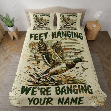 Maxcorners Hunting Duck Feet Hanging We're Banging Design Bedding Set 3D Print Custom Name