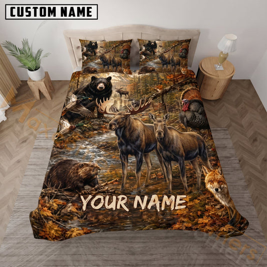 Maxcorners Moose Hunting Rustic Forest Wildlife Custom Name 3D Bedding Set