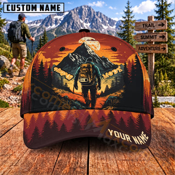 Maxcorners Hiking Sunset Mountain Backpacker Adventure Personalized Name 3D Cap