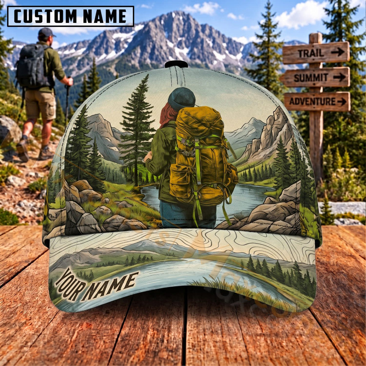 Maxcorners Hiking Scenic Valley Backpacker Adventure Personalized Name 3D Cap