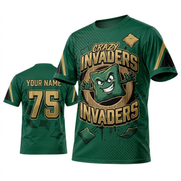 Maxcorners Cornhole Crazy Invaders Green Alien Personalized Name 3D Unisex Shirt