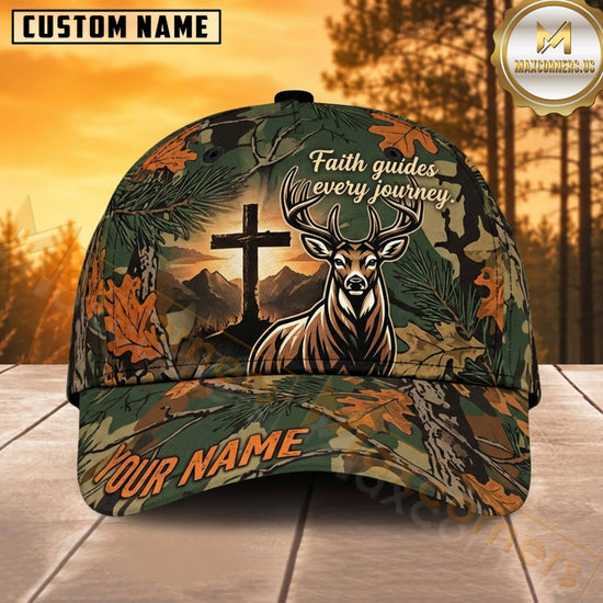 Maxcorners Deer Hunting Whitetail Buck Rustic Cross Faith Quote Autumn Camo Customized Name 3D Cap