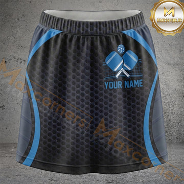 Maxcorners Pickleball Black Blue Honeycomb Crossed Paddles Personalized 3D Skort, Skirts With Shorts