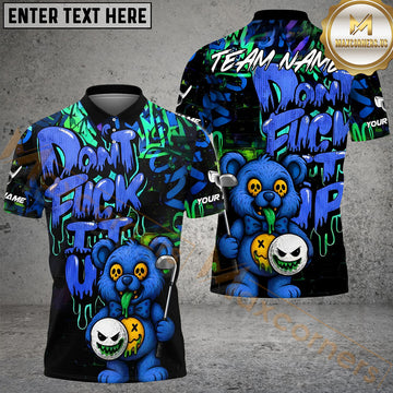 Maxcorners Golf Bear Scary Teddy Graffiti Style Personalized Name, Team Name 3D Shirt (4 Colors)