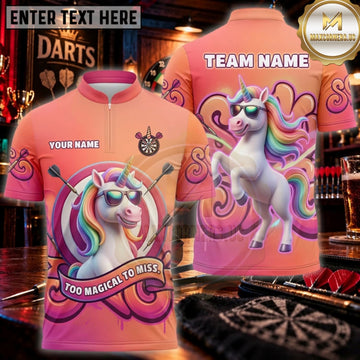 Maxcorners Darts Coral Pink Rainbow Unicorn Personalized Name 3D Unisex Shirt