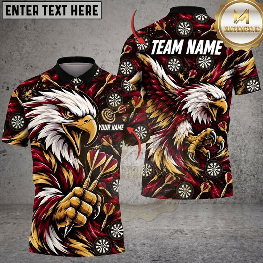Maxcorners Darts Majestic Eagle Mascot Holding Darts Wings Spread Target Board Graphic Multicolor Customized Name, Team Name 3D Shirts