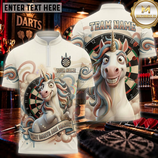 Maxcorners Darts Vintage White Magical Unicorn Personalized Name 3D Unisex Shirt