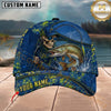 Maxcorners Fishing Skull Fisherman Blue Yellow Splash Personalized 3D Cap