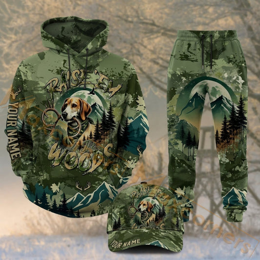 Maxcorners Hunting Deer Hunting Dog Forest Green Camo Personalized 3D Shirts