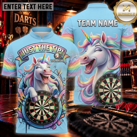 Maxcorners Darts Sky Blue Rainbow Unicorn Dartboard Personalized Name 3D Unisex Shirt