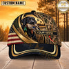 Maxcorners Dog Hunting And Duck Woodland Camo Gold Ribbon American Flag Personalized Name 3D Cap