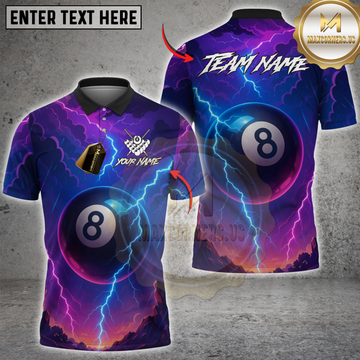 Maxcorners Billiard 8-Ball Lightning Pool Multicolor Customized Name, Team Name 3D Shirt