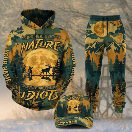 Maxcorners Hunting Nature Deer Sunset Forest Orange Green Camo Personalized 3D Shirts