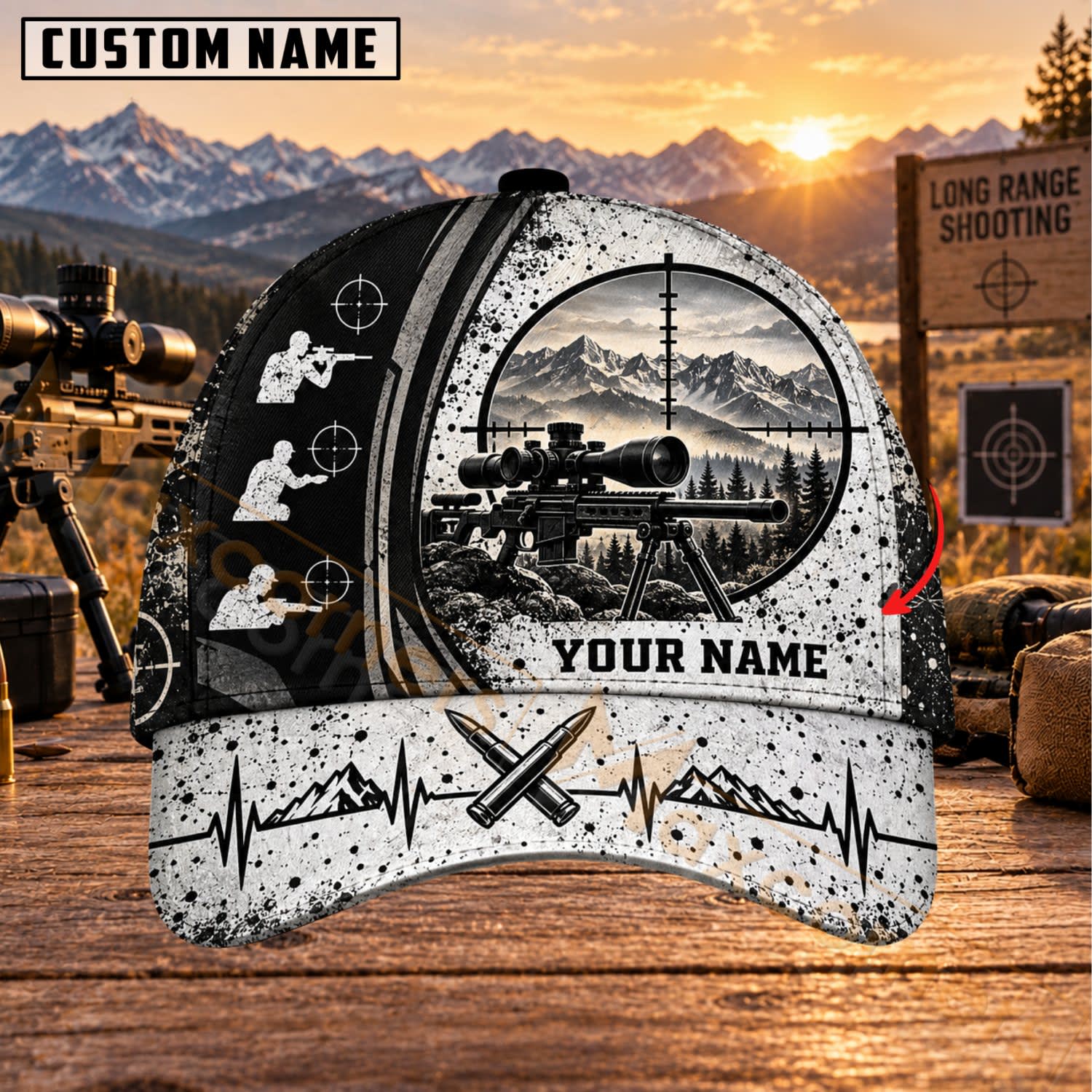 Maxcorners Long Range Shooting Monochrome Tactical Sketch Personalized Name 3D Cap