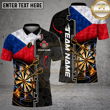 Maxcorners Darts Czech Republic Flag Golden Dartboard Personalized Name 3D Unisex Shirt