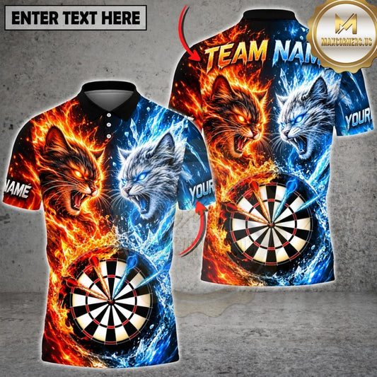 Maxcorners Darts Fire And Ice Furious Wolf Mascot Dual Element Target Board Graphic Multicolor Customized Name, Team Name 3D Shirts