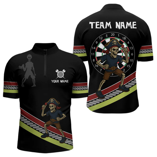 Maxcorners Men's Custom Dart Shirt With Skeleton Holding Dart Arrow And Colorful Dartboard LM1605