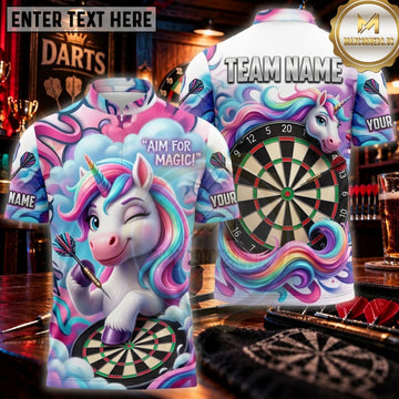 Maxcorners Darts Neon Pink Unicorn Graffiti Dartboard Personalized Name 3D Unisex Shirt