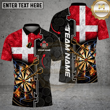 Maxcorners Darts Denmark Flag Golden Dartboard Personalized Name 3D Unisex Shirt
