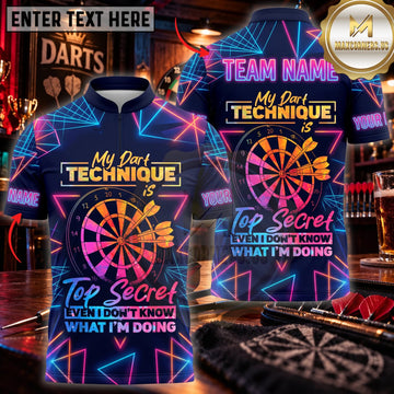 Maxcorners Darts My Technique Top Secret Neon Blue Purple Personalized Name 3D Unisex Shirt