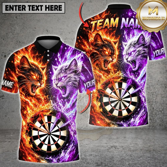 Maxcorners Darts Fire And Ice Furious Wolf Mascot Dual Element Target Board Graphic Multicolor Customized Name, Team Name 3D Shirts