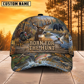 Maxcorners Hunting Born For The Hunt Wildlife Collage Personalized Name 3D Cap