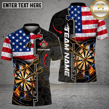 Maxcorners Darts United States Flag Golden Dartboard Personalized Name 3D Unisex Shirt