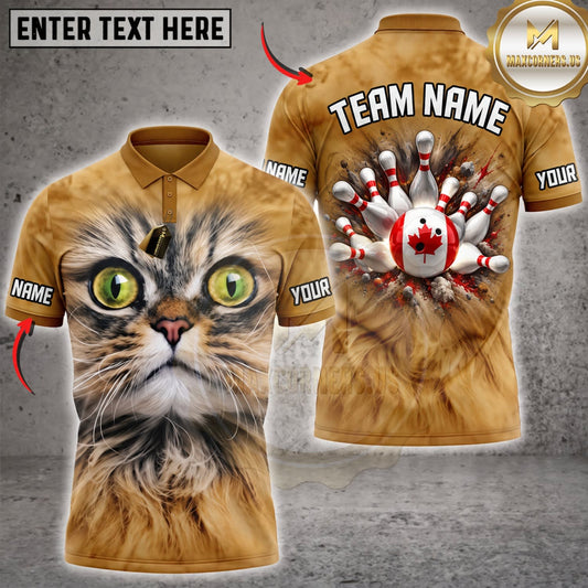 Maxcorners Bowling Cute Grumpy Cat Green Eyes Red White Bowling Ball Personalized Name 3D Unisex Shirt
