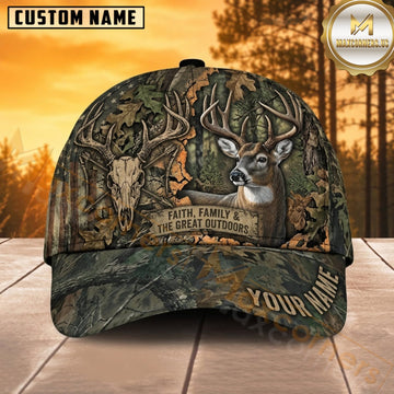 Maxcorners Deer Hunting Whitetail Buck Faith Family and the Great Outdoors Antler Crest Camo Customized Name 3D Cap