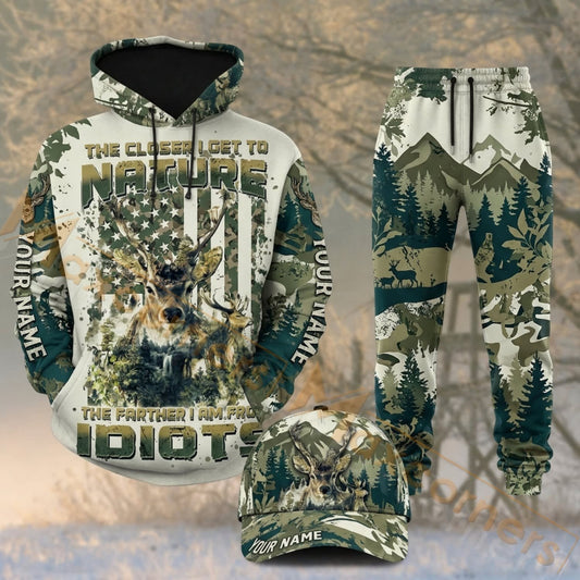 Maxcorners Hunting Nature Deer Mountain Forest White Green Camo Personalized 3D Shirts