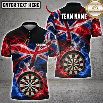 Maxcorners Darts United Kingdom Flag Fiery Dartboard Personalized Name 3D Unisex Shirt