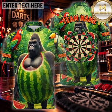 Maxcorners Darts Funny Watermelon Gorilla Tropical Pattern Classic Dartboard Personalized Name 3D Unisex Shirt