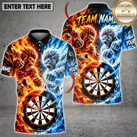 Maxcorners Darts Fire And Ice Roaring Gorilla Mascot Dual Element Target Board Graphic Multicolor Customized Name, Team Name 3D Shirts