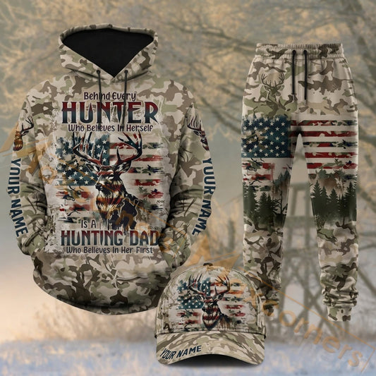 Maxcorners Hunting Hunter Patriotic Deer American Flag Camo Personalized 3D Shirts