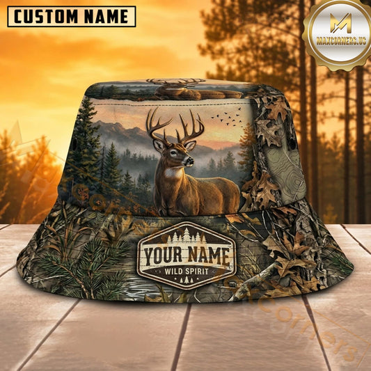 Maxcorners Deer Hunting Golden Valley Antler Personalized Name 3D Bucket Hat