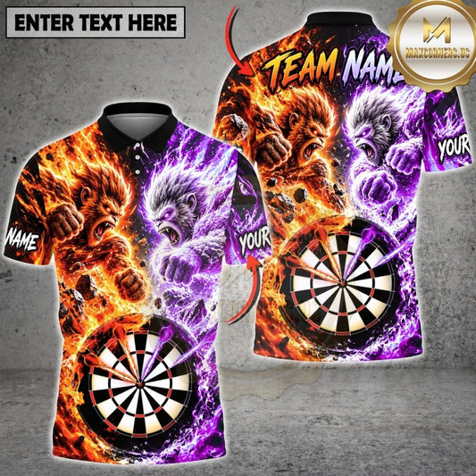 Maxcorners Darts Fire And Ice Roaring Gorilla Mascot Dual Element Target Board Graphic Multicolor Customized Name, Team Name 3D Shirts