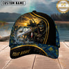 Maxcorners Fishing Skull Fisherman Sunset Gold Stripe Personalized 3D Cap