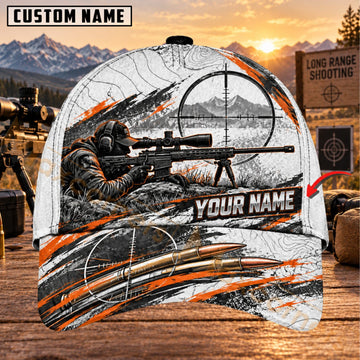 Maxcorners Long Range Shooting White Orange Tactical Sniper Personalized Name 3D Cap