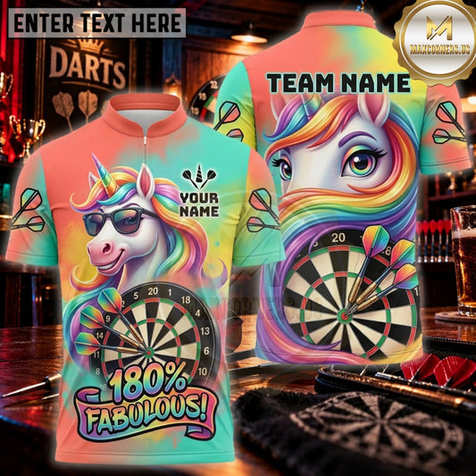 Maxcorners Darts Tropical Orange Unicorn 180 Fabulous Personalized Name 3D Unisex Shirt